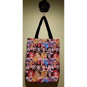 Disney Princesses and Villains All Over Print Canvas Tote Bag Ariel Maleficent